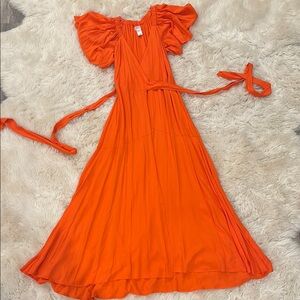 L*Space Orange Ruffled Wrap Maxi Dress